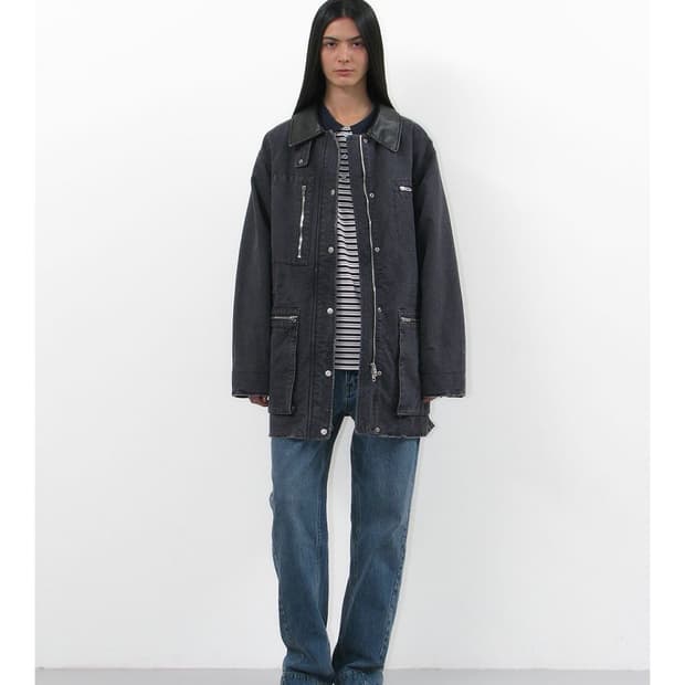 파르티멘토 우먼 워시드 데미지 코어 코트 차콜 