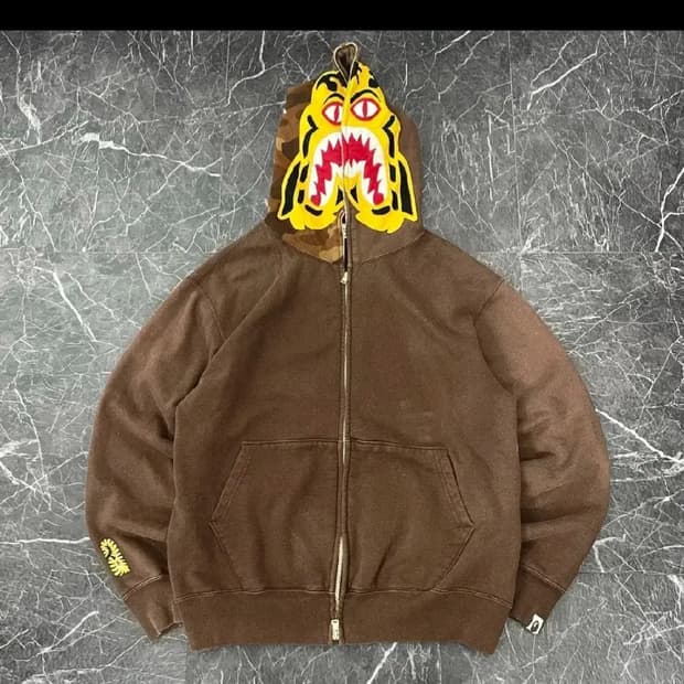 BAPE 베이프 OG 타이거 샤크 풀집업 후드 브라운M