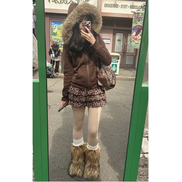 !Gyaru-set! (퍼후드+호피치마+퍼부츠)