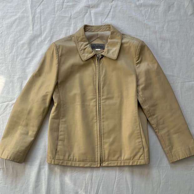 Beige Zip Leather Jacket