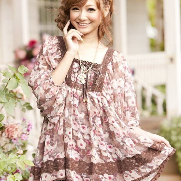 리즈리사 브라운 앤틱꽃무늬 쉬폰 튜닉 