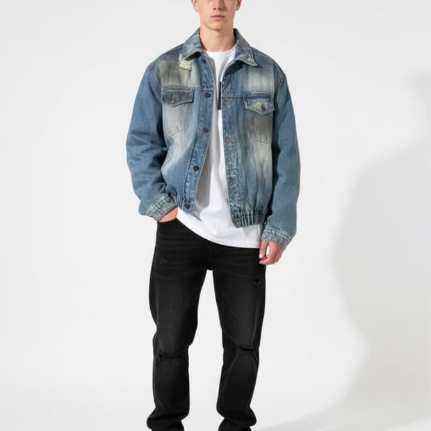 Egonlab 25ss 디스트레스 데님 세미오버 크롭봄버 자켓