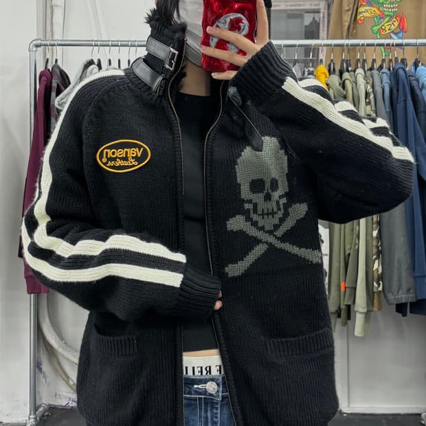 밴슨 레더 스컬 코위찬 니트 자켓