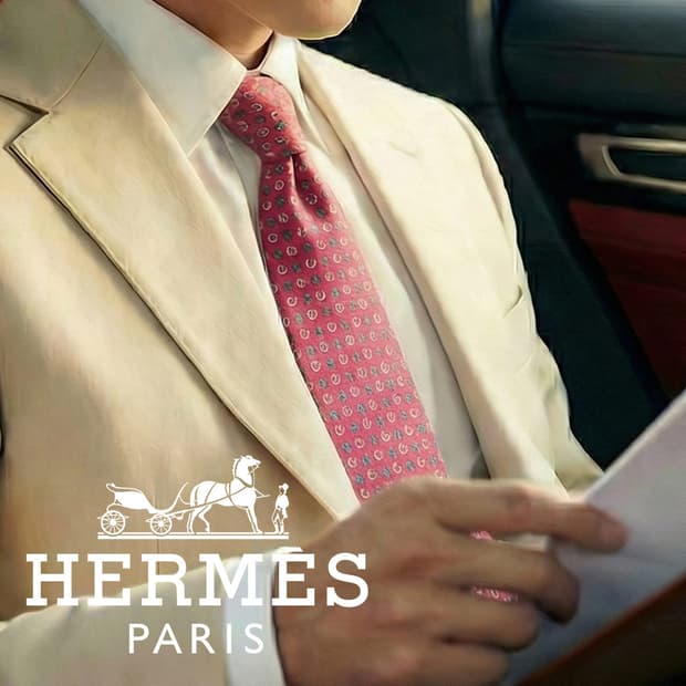 에르메스 실크 핑크 패턴 넥타이 8.4cm A+등급 K1685
