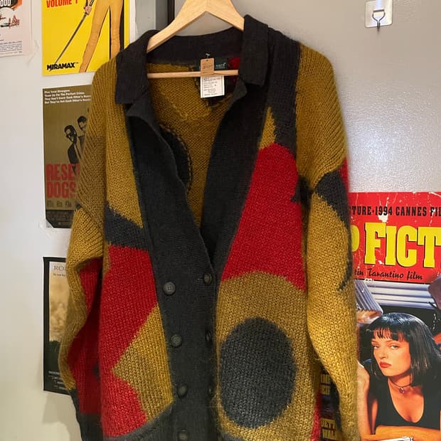 vintage harve benard 모헤어 니트 컬러블록 가디건