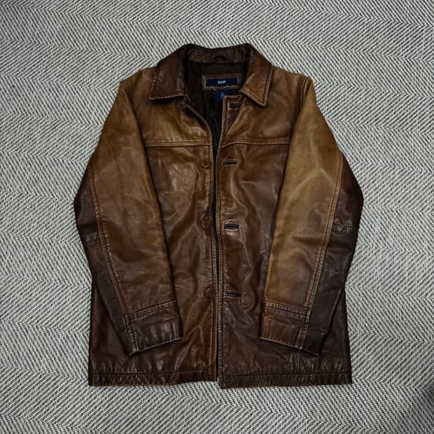 [S]올드 갭 레더 빈티지 카 코트 브라운