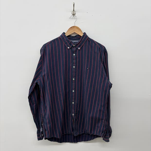 타미힐피거 네이비 레드 스트라이프 셔츠 남성 XL