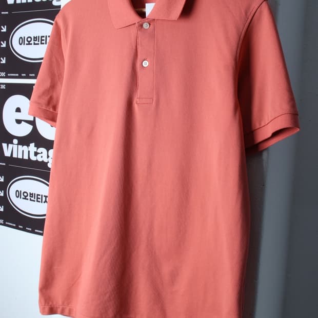 (L-XL) 유니클로 반팔 카라 티셔츠 핑크 무지 놈코어-H32602