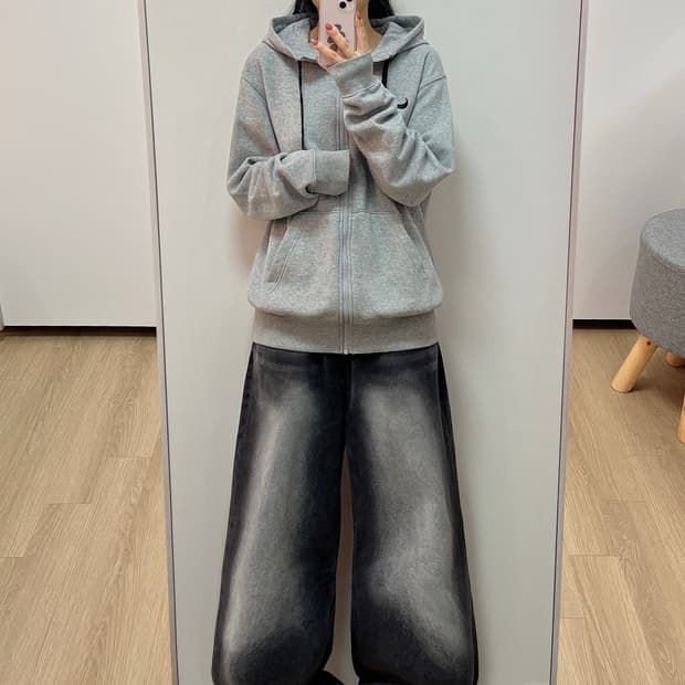 나이키 스우시 자수로고 그레이 후드집업