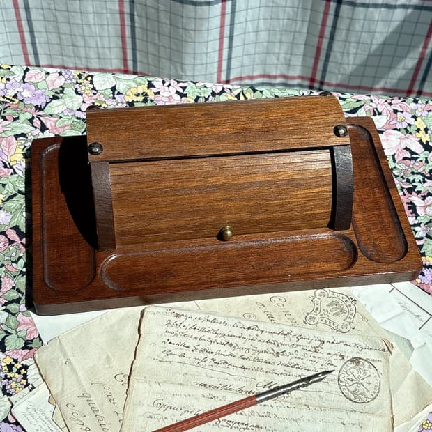 빈티지 미드센츄리 모던 롤탑 우드 오거나이저