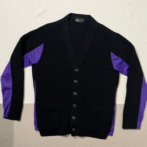 Kolor 메쉬패널 코튼 가디건 20aw 컬러 도킹 가디건