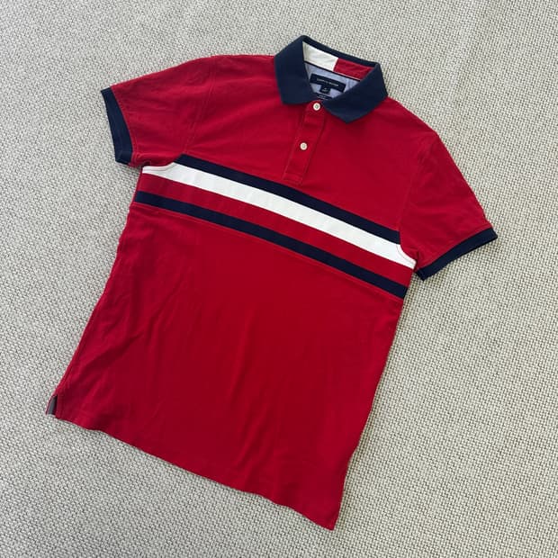 M 타미힐피거 스트라이프 카라 반팔티 0416D