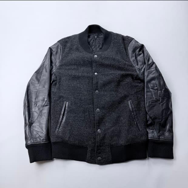 Nold 노아이디 리얼레더 울 바시티자켓