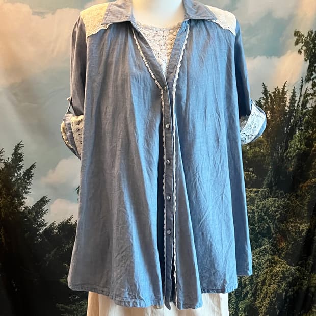 Axes femme Lace Patchwork Denim Shirt Bl