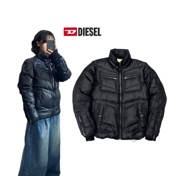디젤 바이커 구스다운 나일론 패딩 블랙