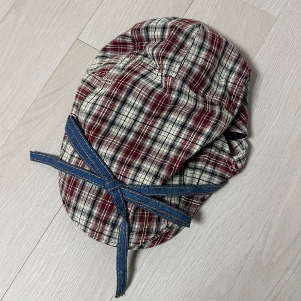 체크 리본  모자