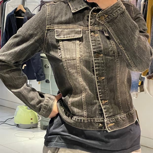 일본빈티지 Y2K 다크그레이 워싱청자켓