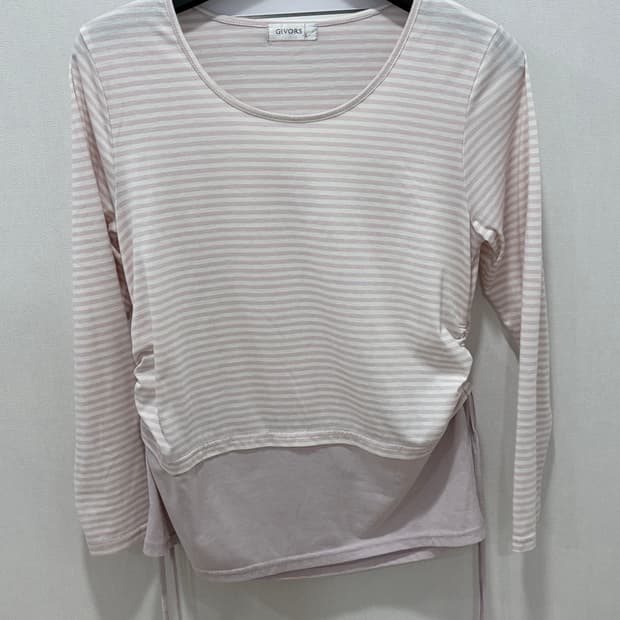 Jpn 핑크 스트라이프 레이어드 긴팔 티셔츠  