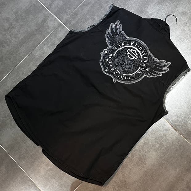 [HARLEY-DAVIDSON] 빈티지 할리 블랙 윙 코튼 조끼