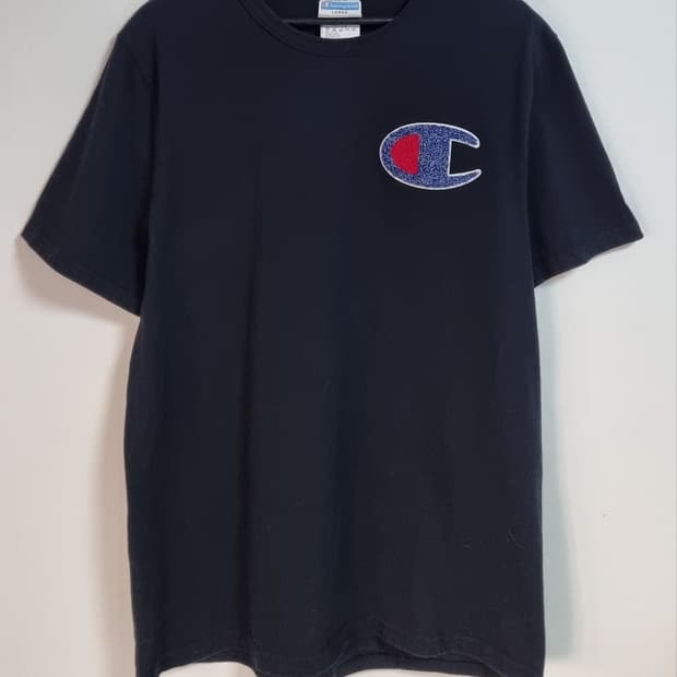 L (100) 챔피온 블랙 자수패치 빅로고 반팔티
