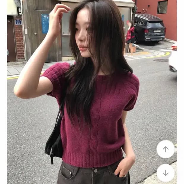 Nearwear 니어웨어 꽈배기 반팔니트 퍼플