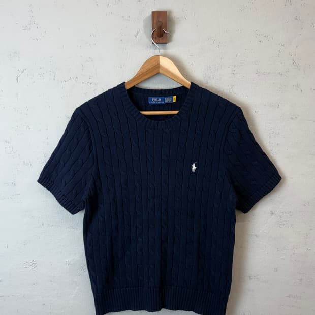 폴로랄프로렌 큐알 정품 인증 케이블 반팔 니트 네이비