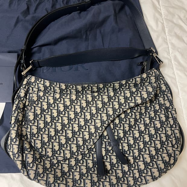 디올 새들 소프트 백 베이지 & 블랙 오블리크