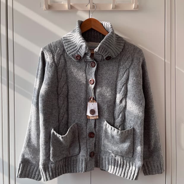 Wordtrobert 양털 후드단추 꽈배기 니트 가디건 