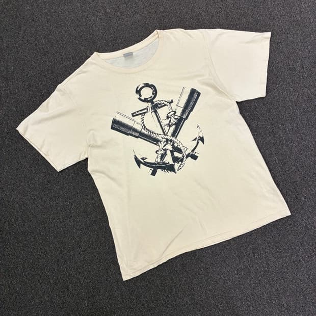XL)Japanese vintage 남성 마린 그래픽 반팔 티셔츠(이염)