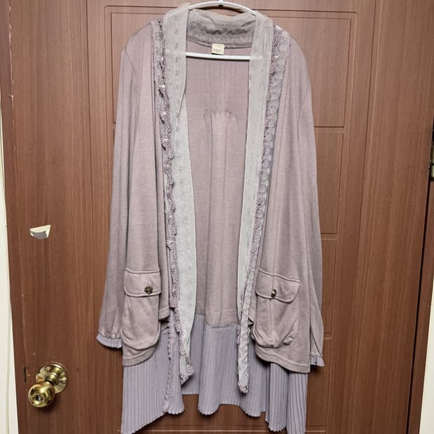 엑시즈팜 모리걸 하구미 레이스 꽃 패턴 페이크 스카프 퍼플 롱 가디건