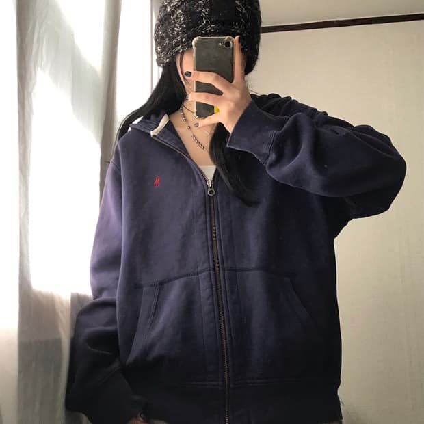 폴로 네이비 스웨트 후드집업