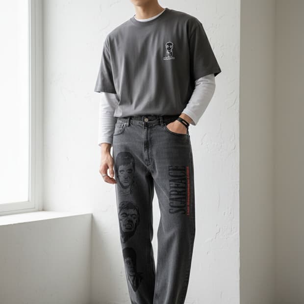 LMC X 스카페이스 흑청 와이드 데님 팬츠_호칭2