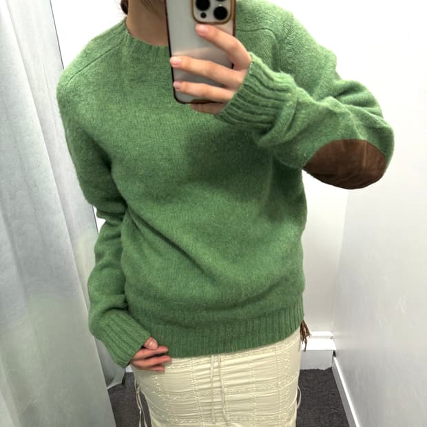 폴로 그린 암패치 니트 