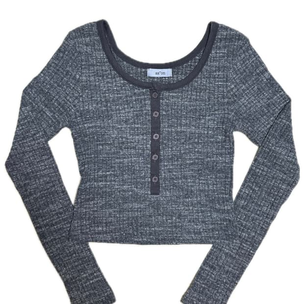 애즈온 / 골지 헨리넥 긴팔티 차콜 / 실측있음