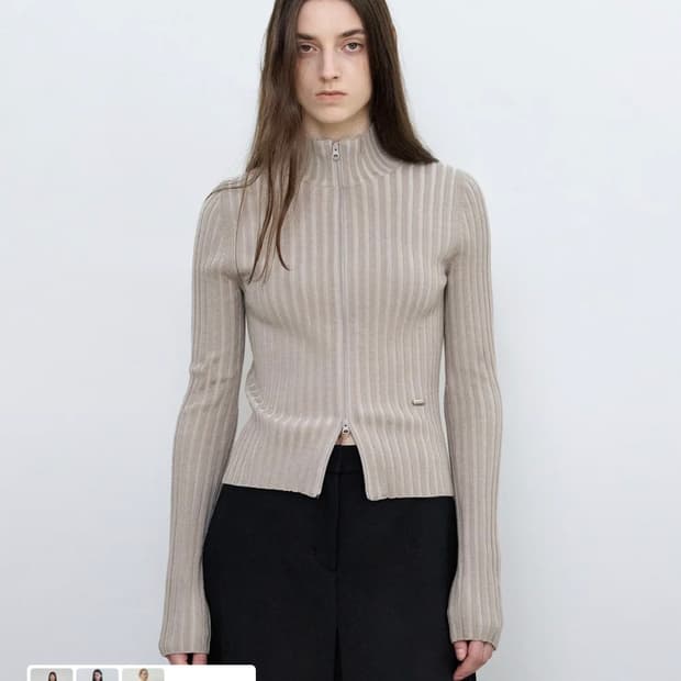 듀얼 컬러 니트 집업 ASH BEIGE