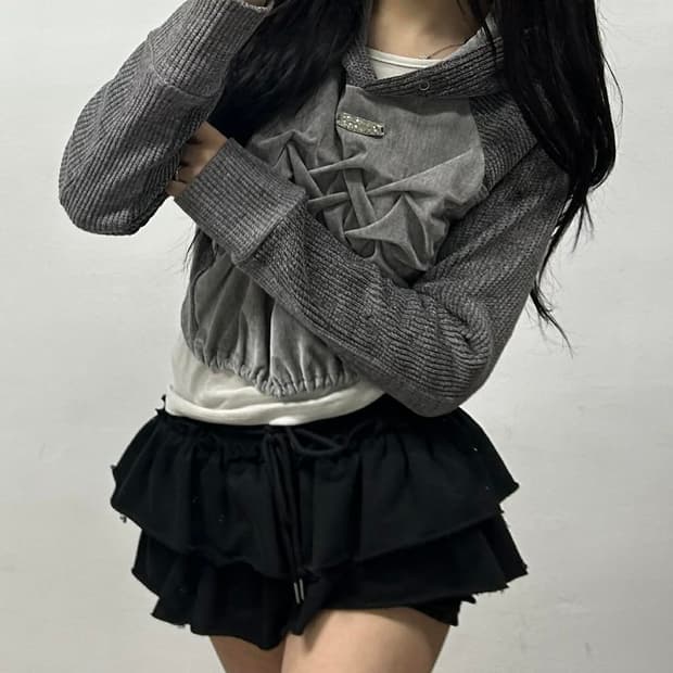 앤더슨벨 벨벳 링클 타이트 크롭 후드티(L)