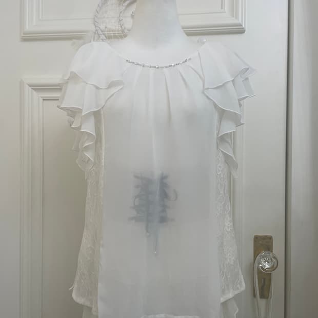 white ruffle side lace fairy blouse
