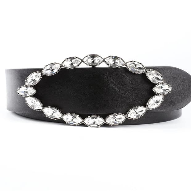 생로랑 크리스탈 레더 벨트 블랙