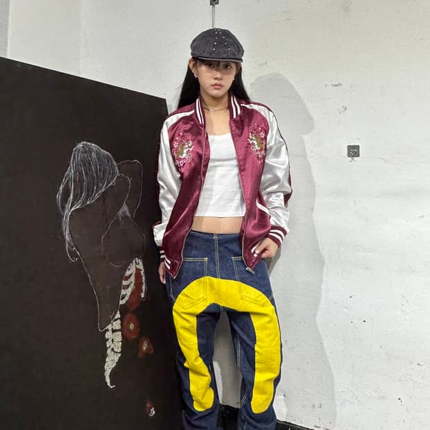 Jpn 일본빈티지 재패니즈 오리엔탈 런 버건지 용 스카잔 자켓