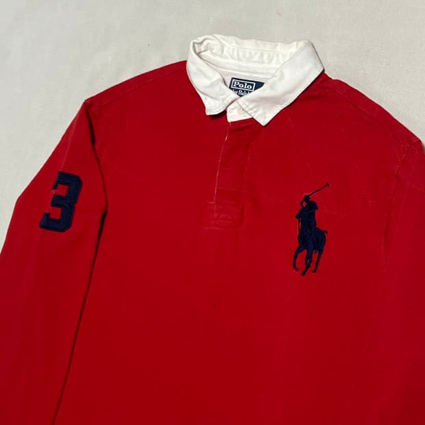 L 폴로랄프로렌 빅포니 레드 럭비 티셔츠
