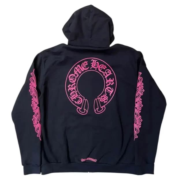 [L] 크롬하츠 홀스슈 플로랄 후드집업 블랙 핑크