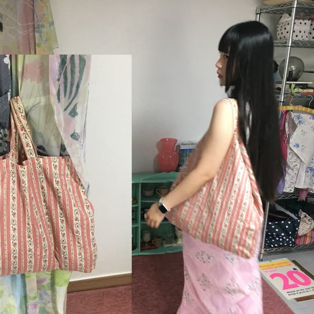 빈티지 코랄 로즈 스트라이프 백