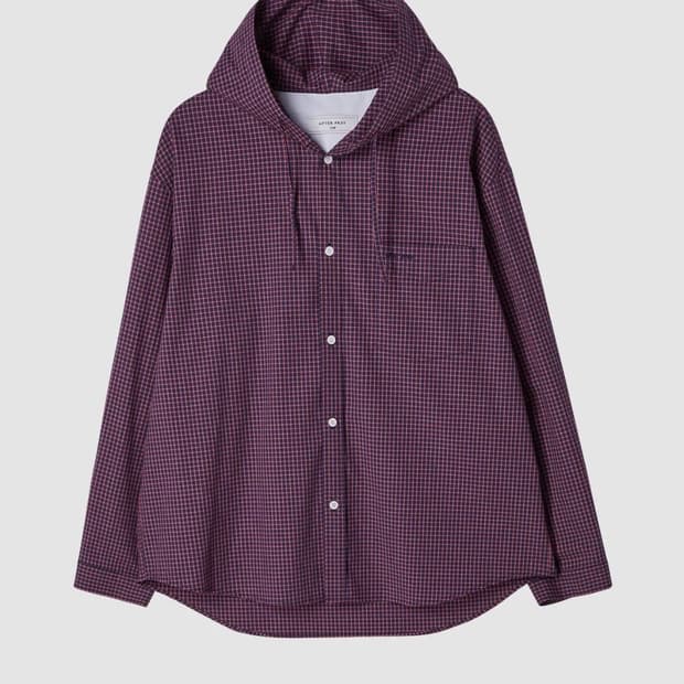 애프터프레이 오버사이즈드 체크 후디 셔츠 버건디 L
