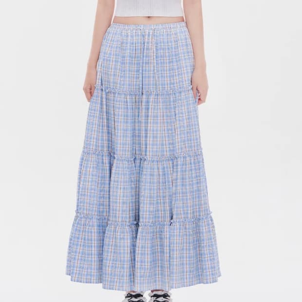 유희 FRILL DETAILED MAXI SKIRT BLUE
