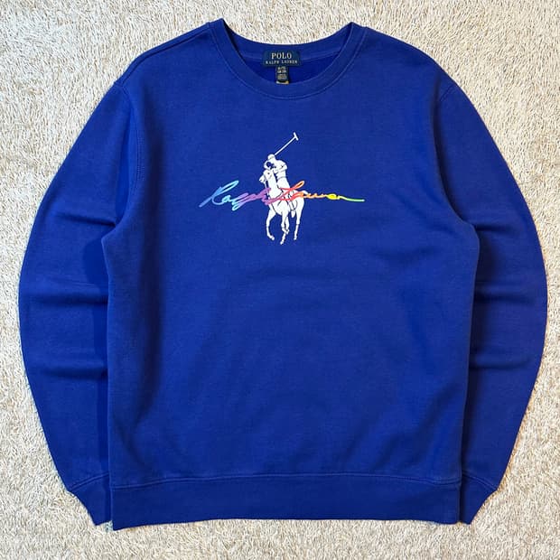 폴로 랄프로렌 신형 QR 보이즈 빅포니 로고 맨투맨 블루