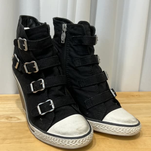 아쉬 ash 데님 텔마블랙 웨지힐 