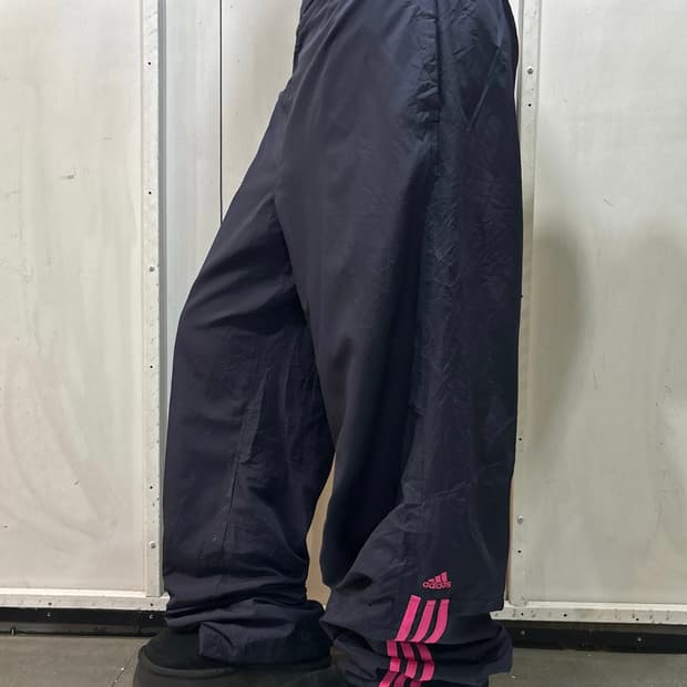 90s ADIDAS 네이비 & 핑크 나일론 트랙밴츠