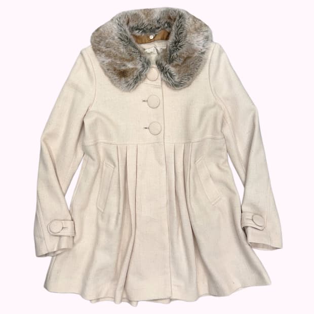 fur collar wool pleats coat