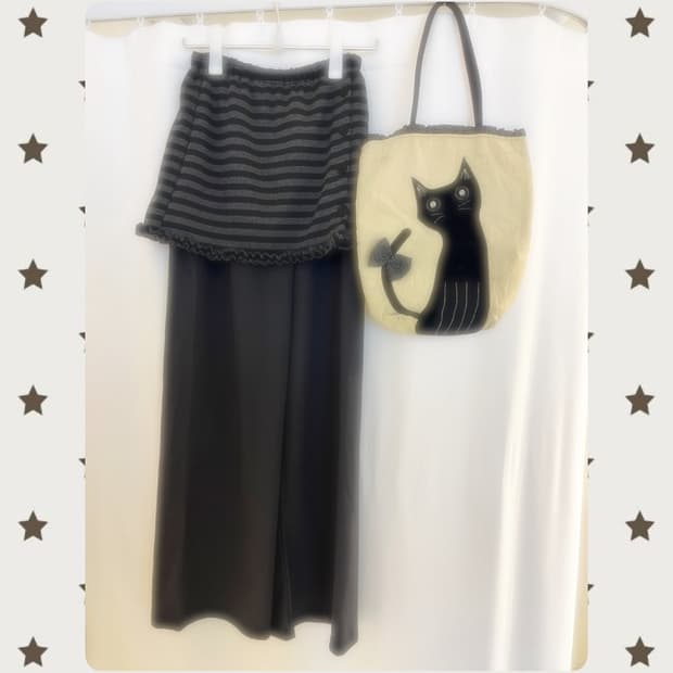 그레이 스트라이프 치마바지 + 고양이 가방 세트 🐈‍⬛