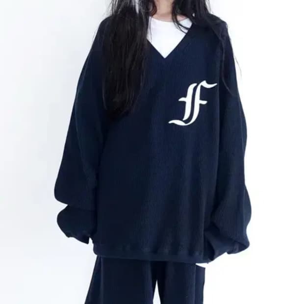 샵페어리 와플 맨투맨 네이비